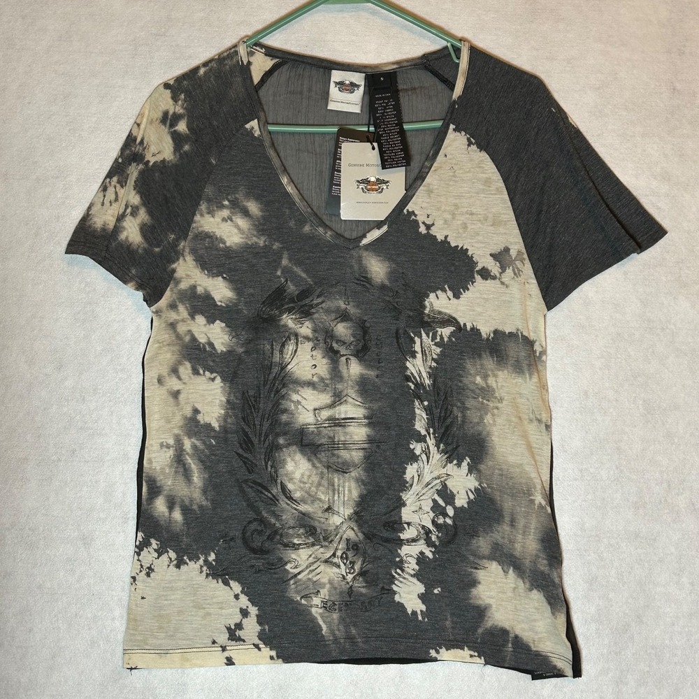 NWT Harley Davidson Women's T Shirt Black/Grey/Beige Print Size SMALL ~ Sheer